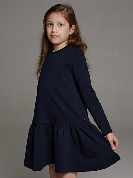 Платье школьное с длинным рукавом синее (128)