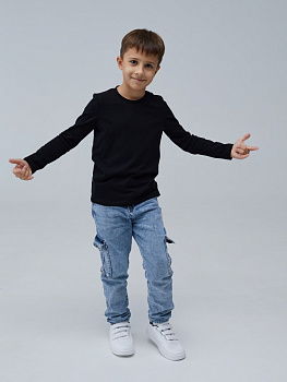 Лонгслив школьный черный базовый (128)