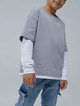 Лонгслив оверсайз с двойным рукавом светло-серый (140)
